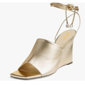 Zszszsu Gold Open Square Toe Wedge High Heeled for Women Strappy Lace-up Sandals